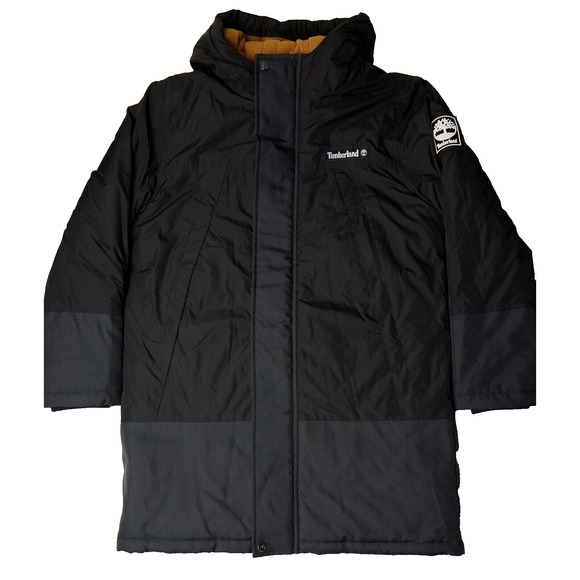 Timberland Boys Large 14-16 Black Hooded Coat Fleece Lined Full Zip Snap Jacket